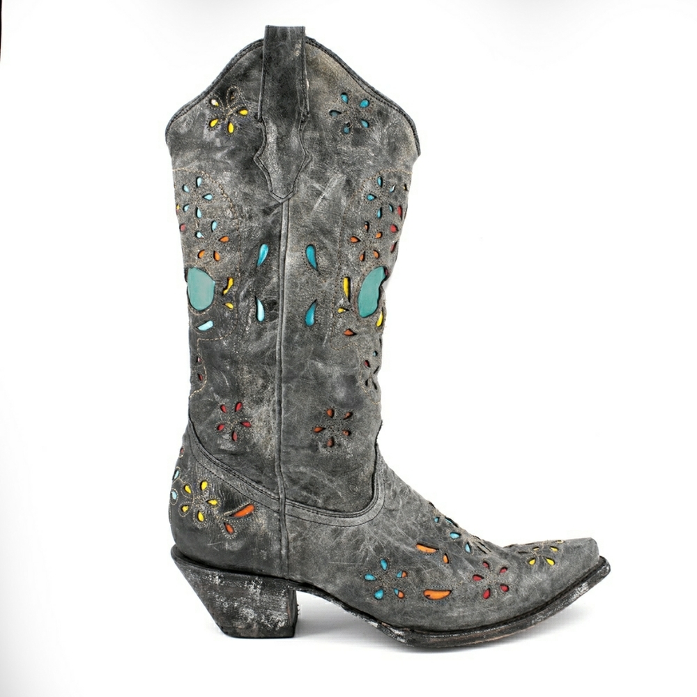 Corral sugar skull floral distressed cowgirl boot